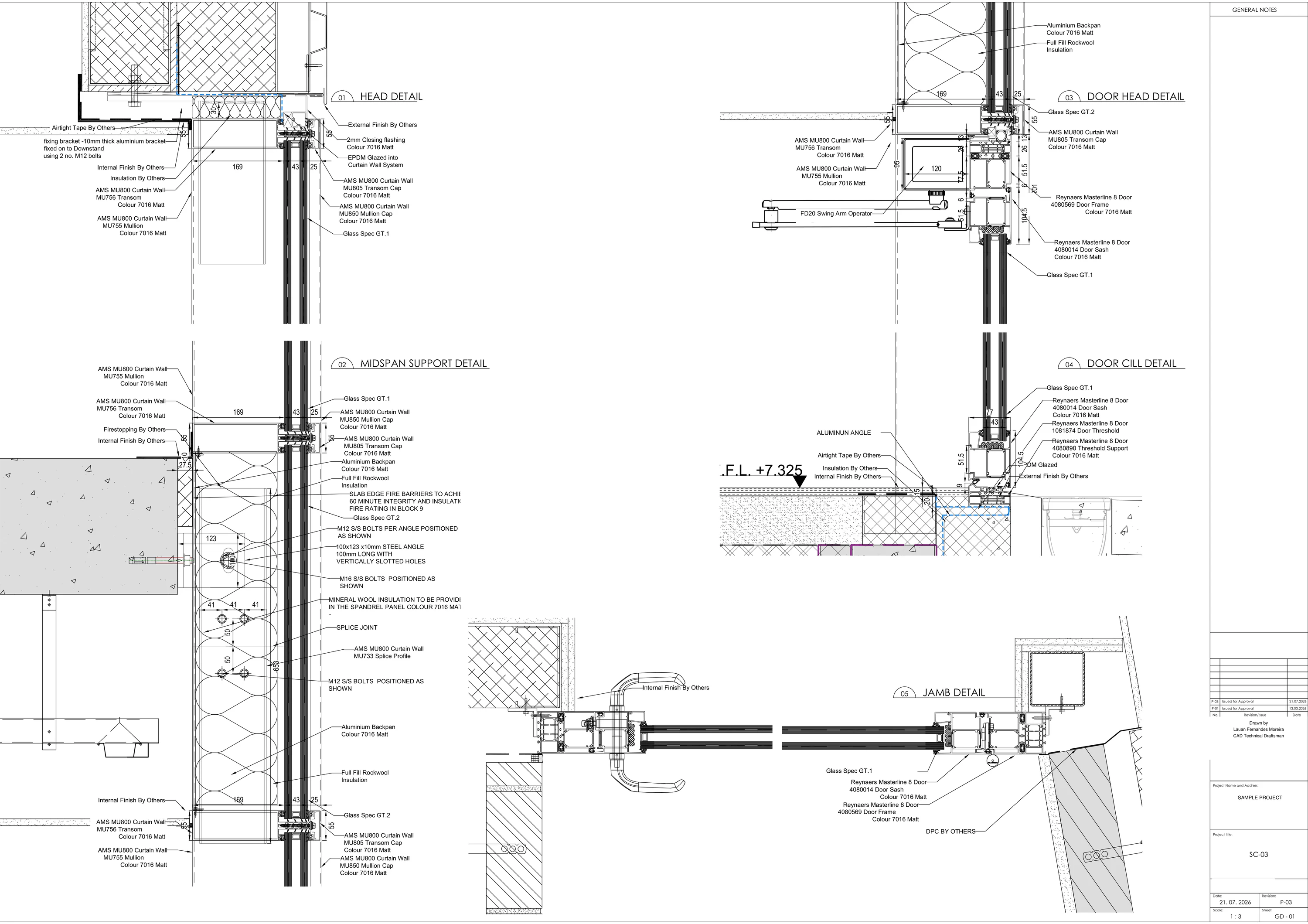 Curtain wall and door details sheet
